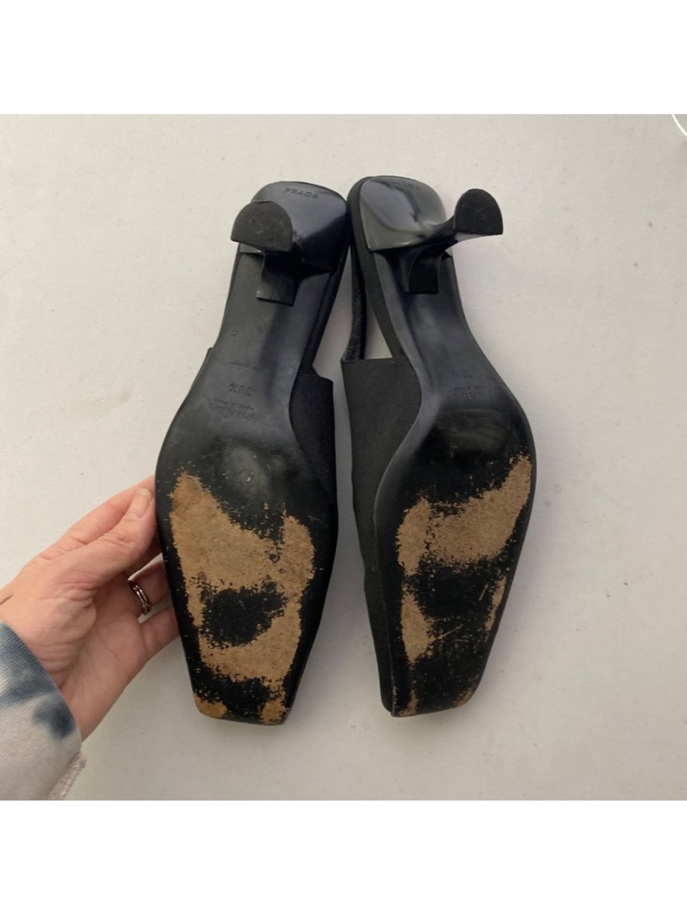 Prada Black Vintage Square Pointed Toe Heels Pumps Shoes EU 38.5 - Picture 8 of 10